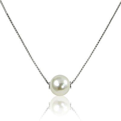 14KT White Gold Akoya Pearl Solitaire Necklace