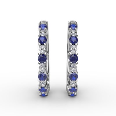 Precious Sapphire and Diamond Hoop Earrings