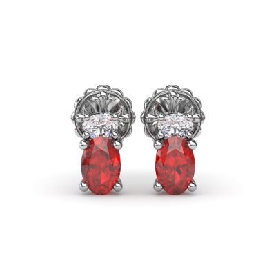 Oval Ruby and Diamond Stud Earrings