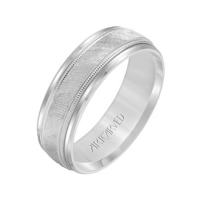 11-WV3402-G - ARTCARVED - Comfort Fit, engraved wedding band with textured design, milgrain and beveled edges