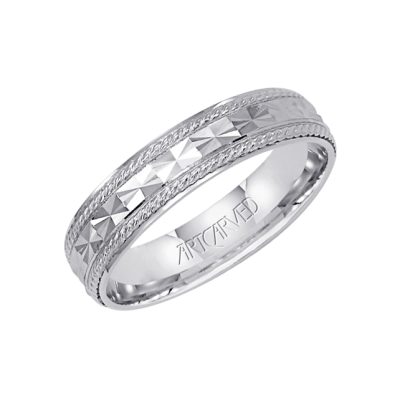11-WV5021-G - ARTCARVED - Comfort Fit wedding band with engraved design, rope detailing and rolled edges