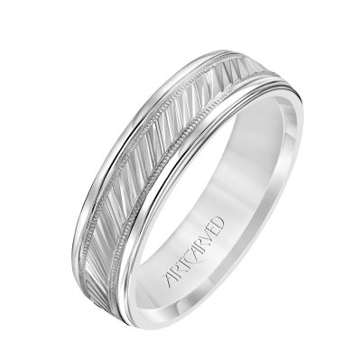 11-WV5044-G - ARTCARVED - Comfort Fit wedding band with diagonal engraved design, milgrain and rolled edges