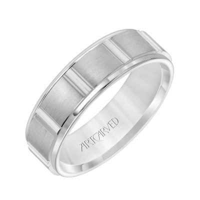 11-WV7313-G - ARTCARVED - Comfort Fit wedding band with geometric design, brushed finish and rolled edges