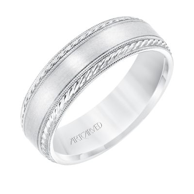11-WV8672-G - ARTCARVED - 6.5 MM Comfort Fit Wedding Band with Satin Finish, Rope and Milgrain Accent with Milgrain Edges