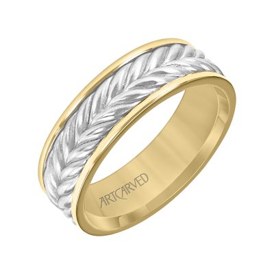 11-WV9215-G - ARTCARVED - 7MM Mens Wedding Band -  Brushed Finish with Braided Center Design and Round Edge