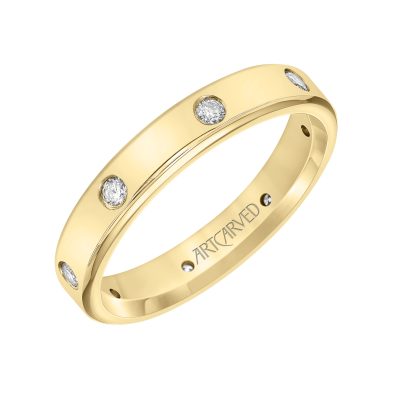 22-V8898-G - ARTCARVED - 4MM Flat Profile Band with 8 Diamond Accents