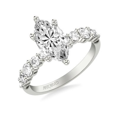 31-V1084-E - ARTCARVED - Classic Engagement Ring with Graduated Round Prong Set Diamond shank