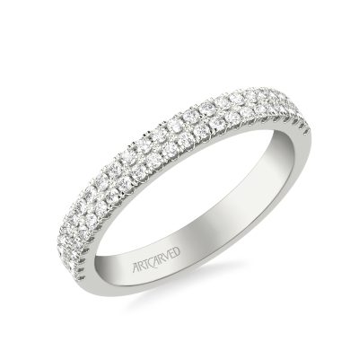 31-V1086-L - ARTCARVED -  Classic Wedding Band with Double Row Diamonds