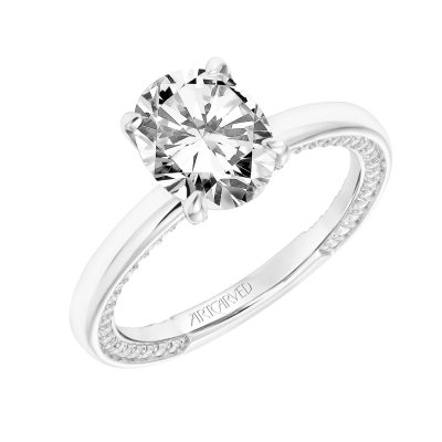 31-V802-E - ARTCARVED - Diamond Engagement Ring with High Polished Shank with Diamond Accented Prongs & Row of Interior Diamonds