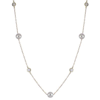 14KT Yellow Gold Akoya Pearl & LGD Necklace