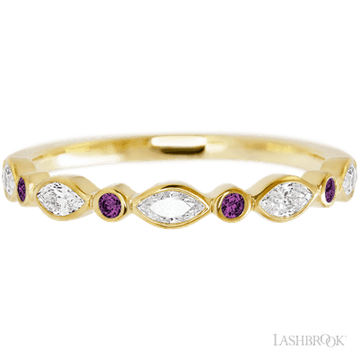 10K Yellow Gold band with alternating 4 Round Purple Diamond and 5 Marquise Lab Grown Diamond having TCW-.56