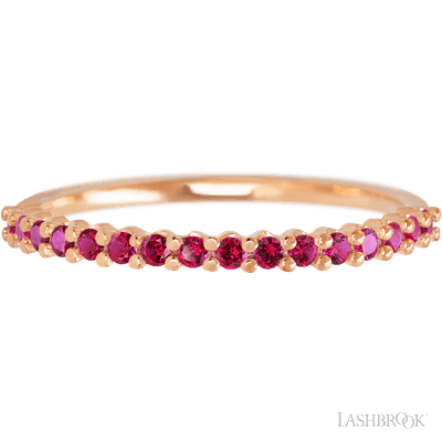 14K Rose Gold band with 18 Round Ruby having TCW-.27