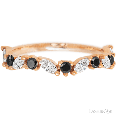14K Rose Gold band with alternating 6 Round Black Diamond and 5 Marquise Lab Grown Diamond having TCW-.68