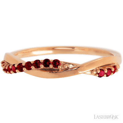 14K Rose Gold band with 13 Round Dark Ruby having TCW-.2