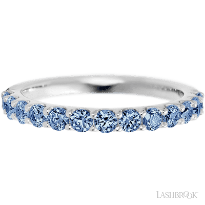 14K White Gold band with 13 Round Denim Sapphire having TCW-.65