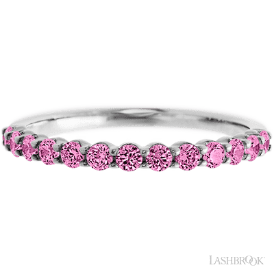 14K White Gold band with 13 Round Pink Sapphire having TCW-.39