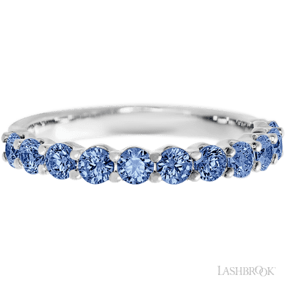 14K White Gold band with 11 Round Denim Sapphire having TCW-.77