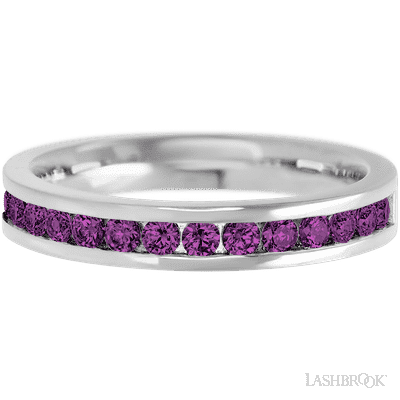 14K White Gold band with 15 Round Purple Diamond having TCW-.45